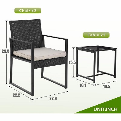 Khaki Rattan and Steel Outdoor Bistro Set with Cushions