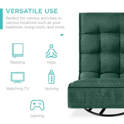 Green Linen Upholstered Folding Floor Gaming Chair with 360-Degree Swivel