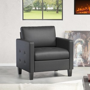 TYBOATLE Black Accent Chair, Modern Faux Leather Reading Chair with Tufted Seat for Living Room Bedroom Reading Waiting Room - 1 of 4