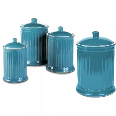 Omniware Simsbury 4-Piece Canister Set, Stoneware Kitchen Storage with Silicone-Sealed Lids, Lead-Free Glaze, Rustic Farmhouse Containers