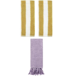 REGALWOVEN 3 Packs Striped and Solid Tassels Absorbent Soft Cotton Hand Towel for Bathroom - 1 of 4