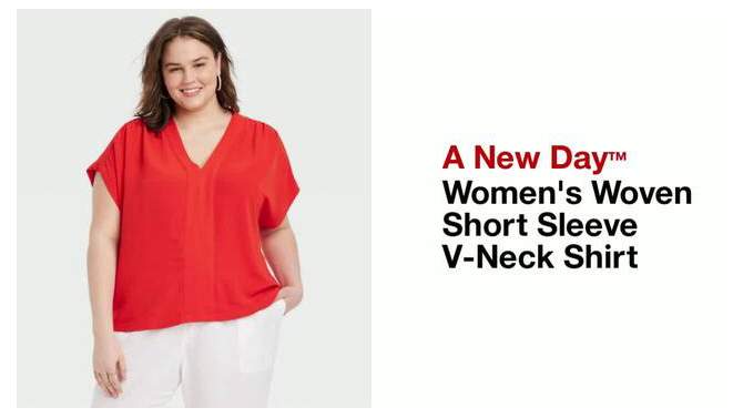Women's Woven Short Sleeve V-Neck Shirt - A New Day™, 2 of 5, play video
