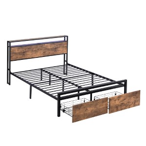 NicBex Bed Frame with Storage Headboard,Charging Station,2 Drawers and LED Lights - 1 of 4