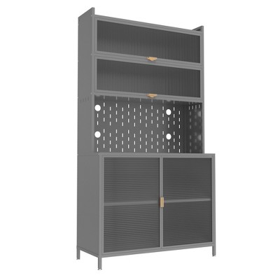 Vynxaria Decorative Storage Drawers: 73-Inch Tall Grey Multi-Tier Kitchen Pantry Cabinet