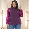 Anna-Kaci Women's Plus Size Sparkle Sequin Sweatshirt Mock Neck Pullover Long Sleeve Glitter Party Tops - 3 of 4