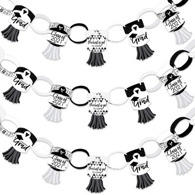 Big Dot of Happiness Black and White Grad - Best is Yet to Come - 90 Chain Links and 30 Paper Tassels Decor Kit- 2021 Paper Chains Garland - 21 feet