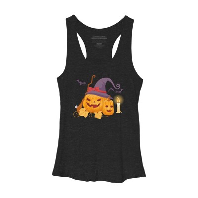 Women's Design By Humans Halloween Witch Pumpkins With Bats By VectorVillain Racerback Tank Top