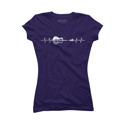 Junior's Design By Humans Nature Guitar Heart Beat By Maryedenoa T-Shirt
