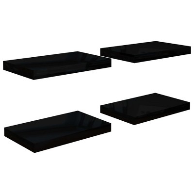 vidaXL Floating Wall Shelves 4 pcs High Gloss Black 15.7"x9.1"x1.5" MDF
