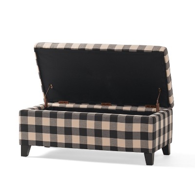 Brianna Black Checkerboard Fabric Storage Ottoman with Birch Legs