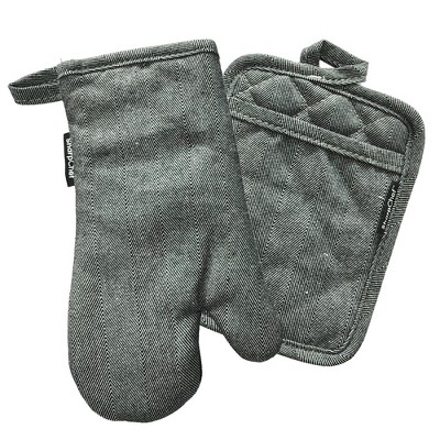 SharpChef Heat and Slip Resistant Neoprene Oven Mitt and Pot Holder Set, Soft Cotton Lining, Waterproof, BPA-Free