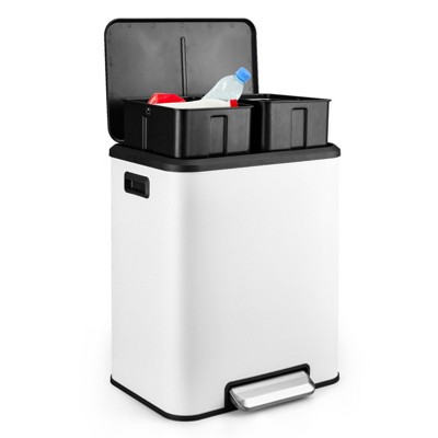Stainless Steel Dual Trash Can for Recycling and Trash,Kitchen Trash Can with Lid and Foot Pedal,Garbage Can with Recycling Bin
