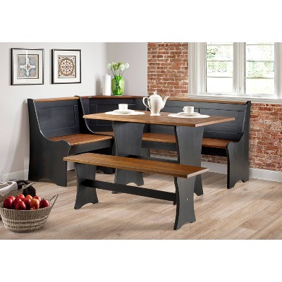 Parkside Antique Black and Pine Wood Corner Dining Nook Set