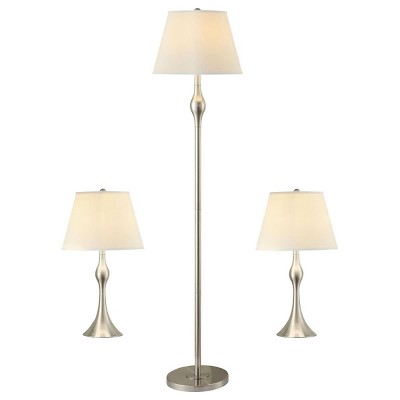 Silver And Brushed Nickel 3-Piece Lamp Set, 60" Floor Lamps Elegant Lamp And Two 25"Trumpet Desk Lamp For Living Rooms, Bedroom, Offices-The Pop Home