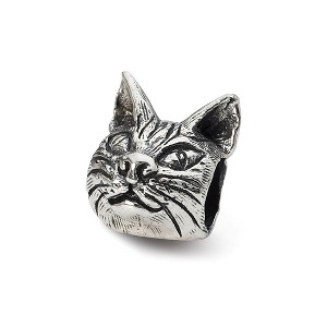 Black Bow Jewelry Sterling Silver Maine Coon Cat Head Bead Charm - 1 of 4