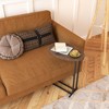 C-Shaped Coffee Table End Table Cocktail Table Sofa Side Table with Metal Frame, White/Brown+Black - ModernLuxe - 2 of 4