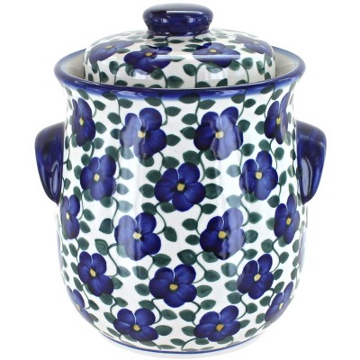 Blue Rose Polish Pottery Violets Cookie Jar