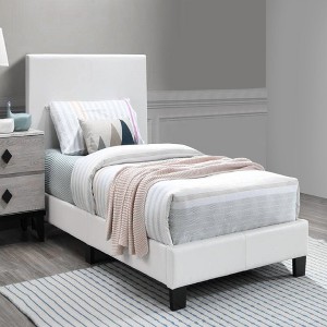 Royal Hampton Transitional Style Leatherette Queen Bed with Padded Headboard, White - 1 of 4