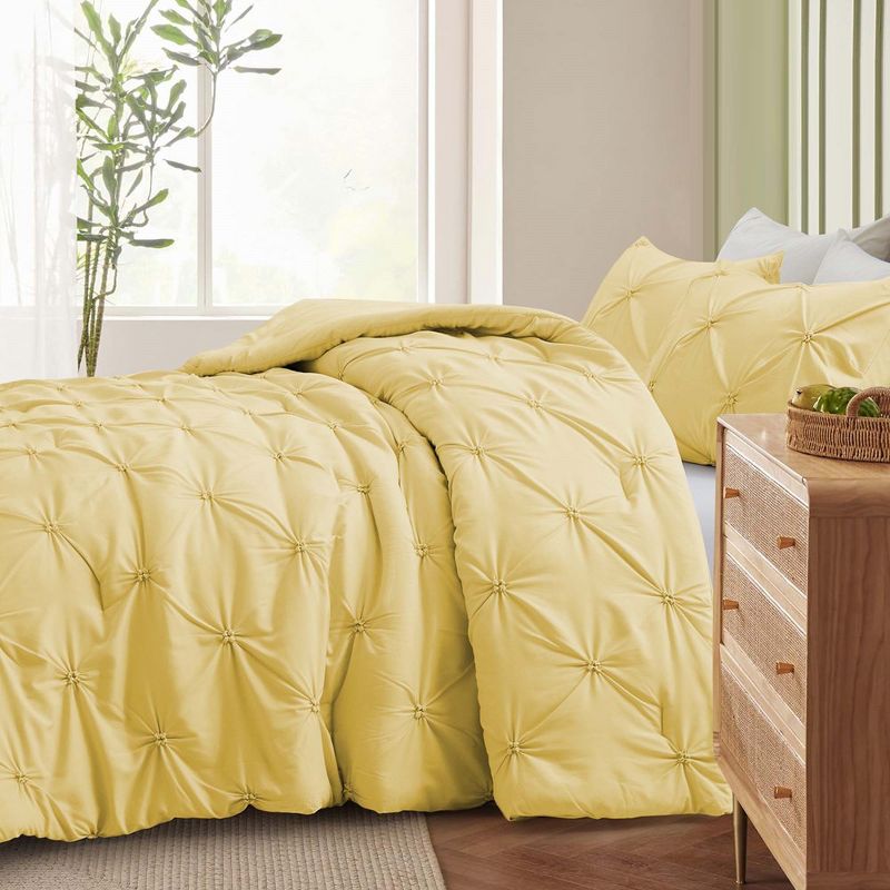 Peace Nest Pintuck Comforter Set, Bedding Set for All Season, Comforter and Pillowcases Set, Yellow, 1 of 7