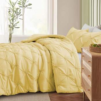 Peace Nest Pintuck Comforter Set, Bedding Set for All Season, Comforter and Pillowcases Set, Yellow