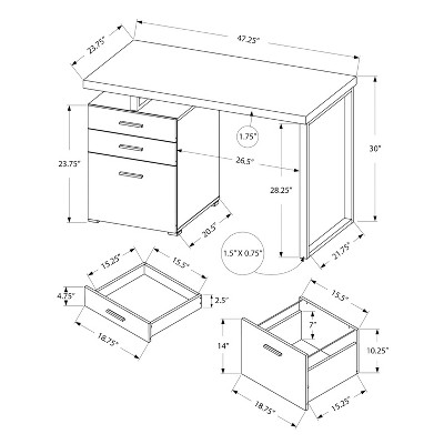 Transitional Black/Gray Wood Home Office Desk with 3 Drawers