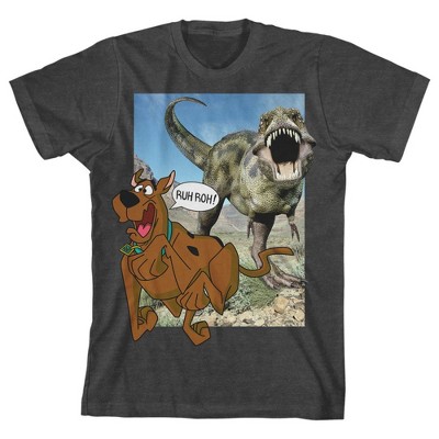 Scooby Doo Chased by a Dino Youth Charcoal Gray Graphic Tee