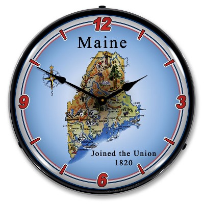 Collectable Sign & Clock | State of Maine LED Wall Clock Retro/Vintage, Lighted