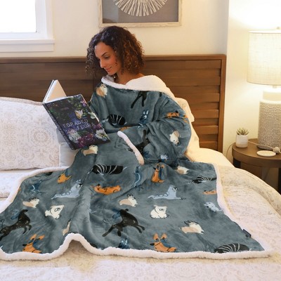 Women Men Printed Pattern Wearable Flannel Blanket Robe, Super Soft Warm Fuzzy Plush Fleece TV Blanket Wrap, Cozy Gift for Woman Man - Catalonia