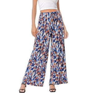 Whizmax Women's Wide Leg Pants Casual Palazzo Summer Flowy Pants Elastic High Waist Lounge Drawstring Long Trousers Leaf Print 3XL - 1 of 4