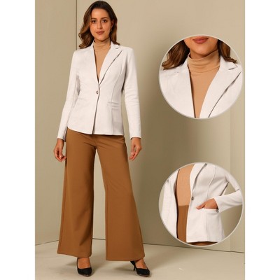 INSPIRE CHIC Women's Lapel Collar Long Sleeve Faux Suede Work Office Blazer X-Large Beige — фото 2
