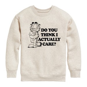 Boys' - Garfield - Do You Think I Actually Care Graphic Long Sleeve Fleece Sweatshirt - 1 of 4