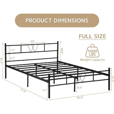 IULULU Bed Frame with Headboard, Noise-Free Slat Mattress Foundation, No Box Spring Required, Black