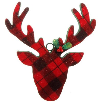 Raz Imports 10.5" Flocked Plaid Deer Head Christmas Ornament - Black/Red