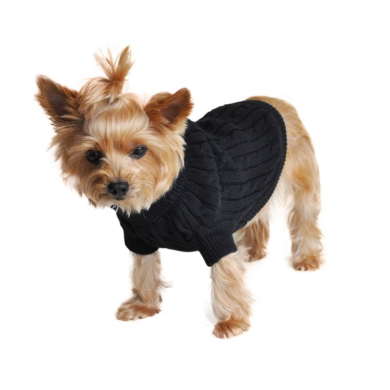 Doggie Design Dog Cable Knit 100% Cotton Sweater - Jet Black, 3 of 5