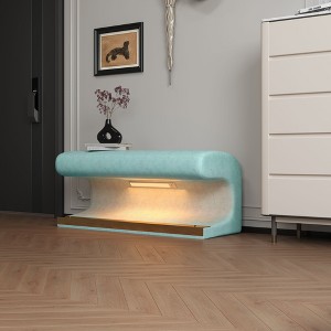 Okak Modern Leather Upholstered Ottoman Bench with Motion-Sensing LED Soft Footrest Stool for Living Room Entrance End of Bed, Green - 1 of 4