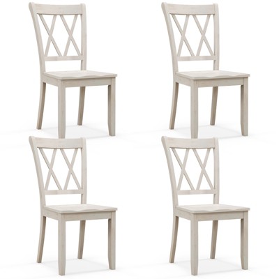 Tangkula Solid Wood Dining Chair Set of 4 Armless Kitchen Chairs w/ Rubber Wood Frame Cross Back