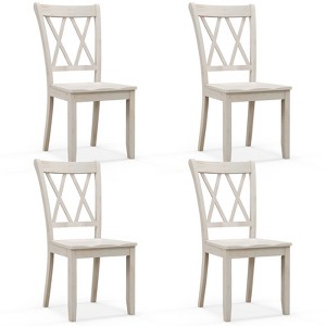 Tangkula Solid Wood Dining Chair Set of 4 Armless Kitchen Chairs w/ Rubber Wood Frame Cross Back - 1 of 4