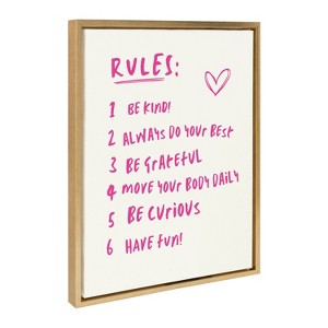 Kate & Laurel All Things Decor 18"x24" House Rules Framed Canvas by Honey Island Studio Bright Gold - 1 of 4