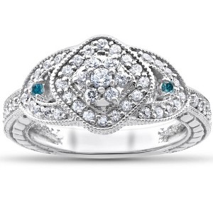 Pompeii3 3/4ct Treated Blue & White Genuine Diamond Pave Engagement Vintage Ring 14k Gold - 1 of 3
