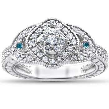 Pompeii3 3/4ct Treated Blue & White Genuine Diamond Pave Engagement Vintage Ring 14k Gold