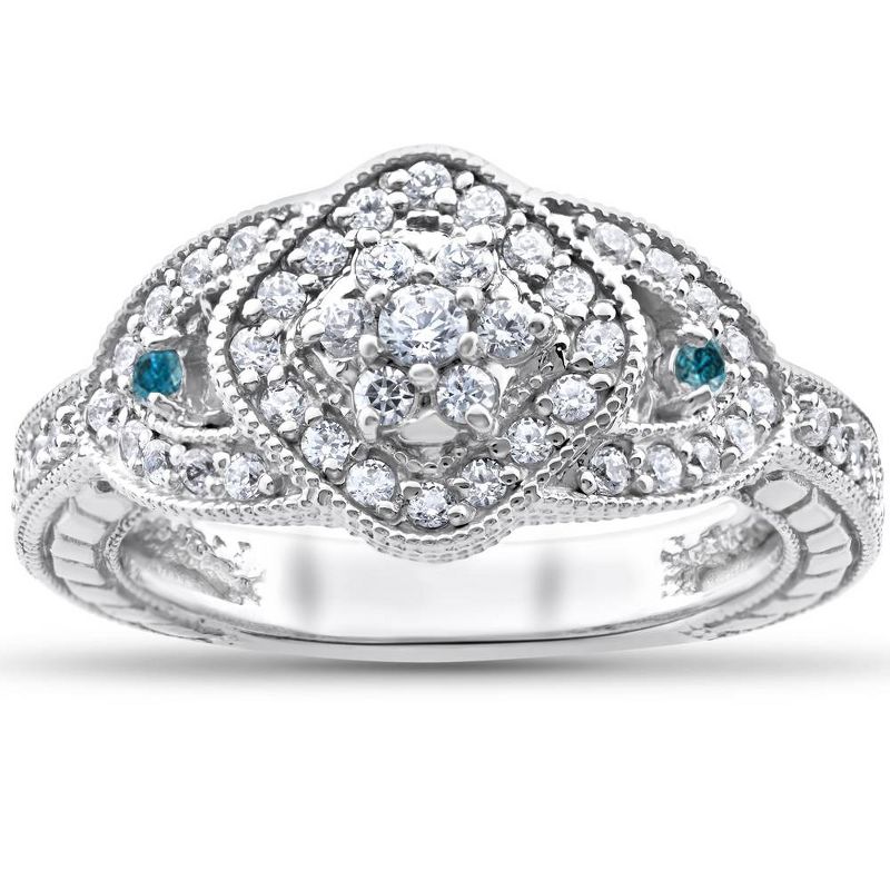 Pompeii3 3/4ct Treated Blue & White Genuine Diamond Pave Engagement Vintage Ring 14k Gold, 1 of 4