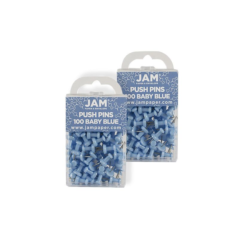 JAM Paper Colored Pushpins Baby Blue Push Pins 2 Packs of 100 222419047A, 1 of 6