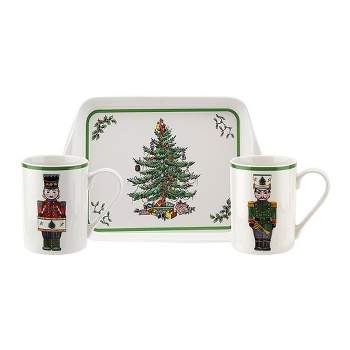 Spode Christmas Tree Nutcracker Set of 2 Mugs and Tray - 10 oz. mugs / 8" tray