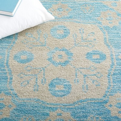 Kenya Hand-Knotted Blue Wool Geometric Runner Rug