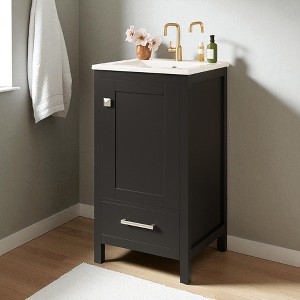 18-Inch Modern Bathroom Vanity with Ceramic Sink, Soft-Close Drawer & Door Organizer, Divider Drawer, Adjustable Foot Pads â€?Compact Storage - 1 of 4
