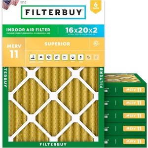 Filterbuy 16x20x2 Air Filter (6-Pack), Pleated MERV 11 Allergen Defense Replacement HVAC AC Furnace Filters (Actual Size: 15.50 x 19.50 x 1.75) - 1 of 4