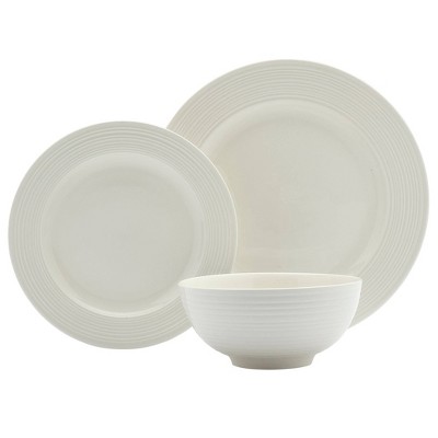 12-Piece White Porcelain Embossed Dinnerware Set