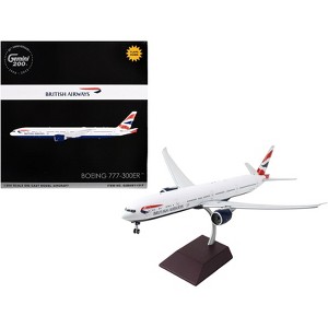Boeing 777-300ER Commercial Aircraft w/Flaps Down White w/Striped Tail 1/200 Diecast Model Airplane by GeminiJets - 1 of 3
