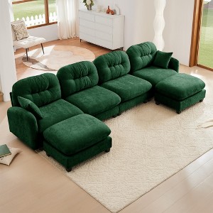 140" Chenille Upholstery U-Shaped Modular Sectional Sofa with Ottoman, Tufted Backrest, Ergonomic Cushions - 1 of 4