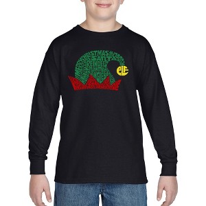 LA Pop Art Christmas Elf Hat - Boy's Word Art Long Sleeve T-Shirt - 1 of 4